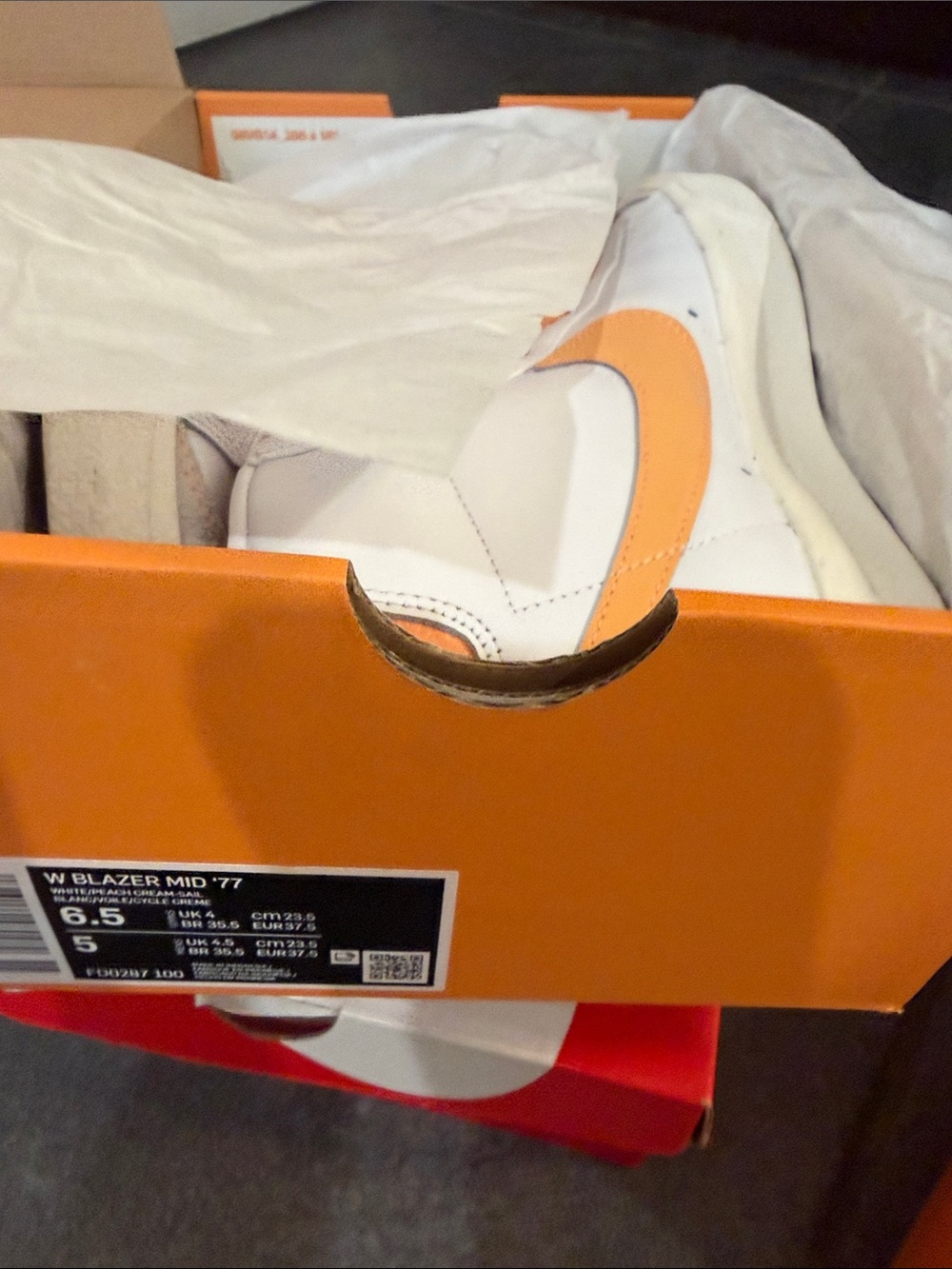 Nike Blazer Mid '77 GS 'White/Peach Cream-Sail”FDD0287 100 5Y Women's Size 6.5 - Picture 2 of 5